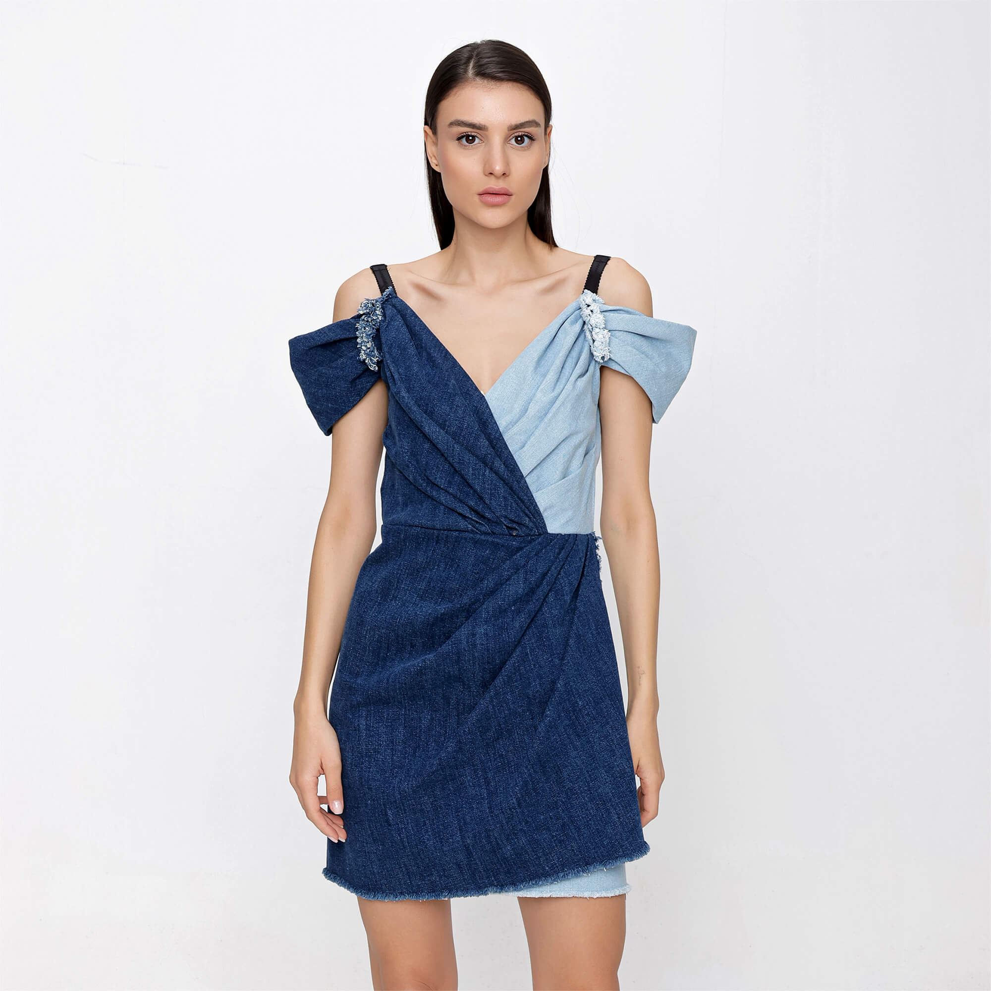 Dolce&Gabbana - Bicolour Blue Cotton Blend Denim Wrap Mini Dress